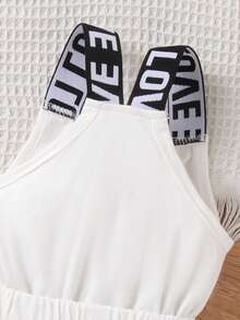 Baby Girl Cute Letter Print Sleeveless Romper, Summer - White - View 4