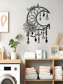 Elegant Gothic Crescent Moon And Floral Metal Wall Decor - Exquisite Design With Beads And Stars | Perfect For Home, Office, Cafe Decoration | Easy To Hang Handmade Decorative Piece Suitable For Living Room, Bedroom, Patio, Kitchen, Garden | Ideal Housewarming Or Birthday Gift - Black - View 7