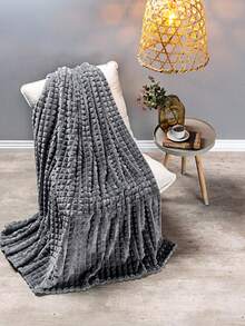 Latu Magazine Manta Coberta Cobertor Grosso Queen 320g/m² 2,40m x 2,20m Alto Relevo Flannel Luxo Macio Inverno - Salgueiro Cinzento - Visão 2
