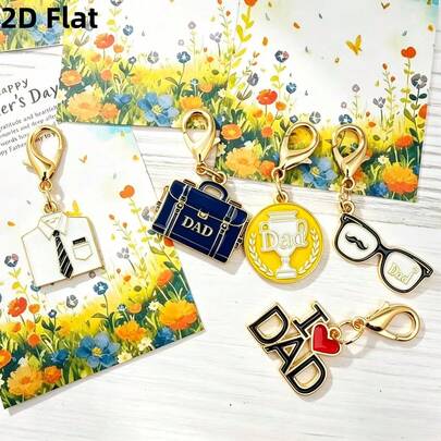 2D Flat 10pcs/5sets Father's Day Gift Casual Style Alloy Keychain Set, Includes Pocket Card, Lobster Clasp/Zinc Alloy | Ideal For Students, Workers, Friends | Suitable For Father's Day, Thanksgiving, Christmas, Holiday Blessings, Long-Distance Care | Thoughtful Gift For Men, Teachers, Dads, Friends | Best Friend Heartwarming Gift, Casual Creative Keychain All Seasons