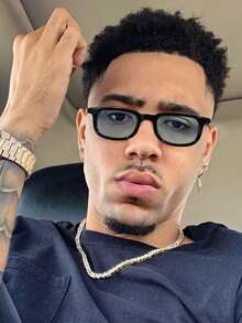 1副男士窄框方形时尚眼镜，经典黑色聚碳酸酯镜框，蓝色和茶色镜片，休闲风格，轻便，适合旅行和驾驶，带眼镜盒 - 彩色 - 查看 15