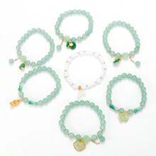 This 7-Piece Beaded Bracelet Set, Featuring Butterfly And Lily Pendants In Imitation Jade, Boasts A Vintage Chinese Style And Is Suitable For Everyday Gifting And Personal Wear. It Is Suitable For Both Men And Women-Random Style - 彩色 - 查看 4