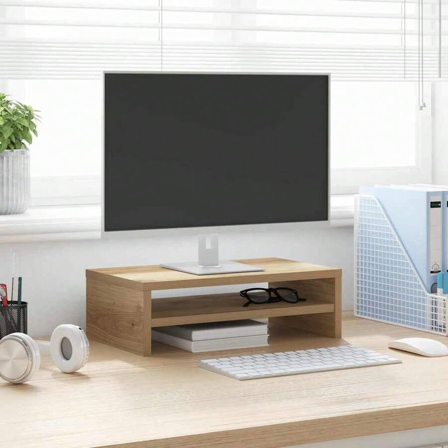 vidaXL Monitor Stand, Desk Riser, Monitor Riser, Screen PC Shelf, Monitor Riser, Dark Oak Khaki, 42x24x13cm, Engineered Wood