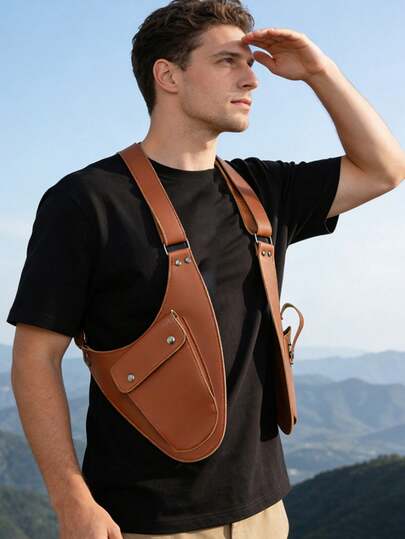 Functional Style PU Leather Tactical Chest Bag For Men, Dark Multi-Pocket Workwear Vest-Style Messenger Bag, Street Hip-Hop Motorcycle Riding Phone Bag, Tool Bag, Hippie Bag, Unisex Mini Bag