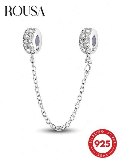 1pc 925 Sterling Silver Shiny Zirconia Heart Safety Chain Pendant, Suitable For DIY Bracelet Jewelry For Women