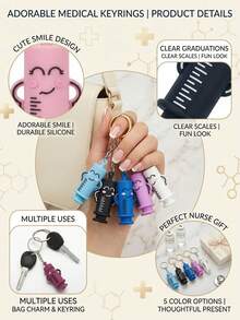 3pcs Syringe Shaped Bottle Opener Keychain, Bottle Cap Opener, Rubber Cutter, Pill Bottle Opener, Suitable For Home, Nurses And Doctors, Nurse's Day Gift, Nurse's Essential, Syringe Shaped Doctor's Pill Bottle Opening Tool, Suitable For Clinical And Emergency Personnel Graduation Gift - Multicolor - View 4