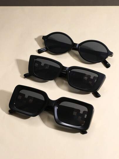 3pcs Metal Square Full Frame Square Punk Classic Advanced New Sunglasses For Beach Driving Fishing Camping Rave Party Street-Photography Tropical Beach Vacay Family Outings Going Out Outfit Fashion Accessories