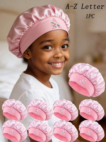 1 chiếc mũ ngủ cho bé 3-8 tuổi với 26 chữ cái từ A-Z, mũ ngủ bằng satin cho bé gái tóc xoăn, phù hợp cho thanh thiếu niên và trẻ nhỏ.