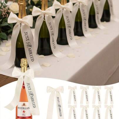 1pc/2pcs/3pcs Polyester Champagne Bottle Decorative Ribbon, White Gift Wrapping Bow, Suitable For Wedding Celebration, Birthday Party, Etc. Users Need To Tie The Bow Themselves.