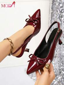 FASHION Stylish Pointe High Heel Sandals With Bow For Women, Sexy Dress Shoes For Party, Suitable For Summer,, Disco, Wedding, Party, Outdoor, Available In Burgundy, Black, White, Etc. - 酒紅色 - 查看 3