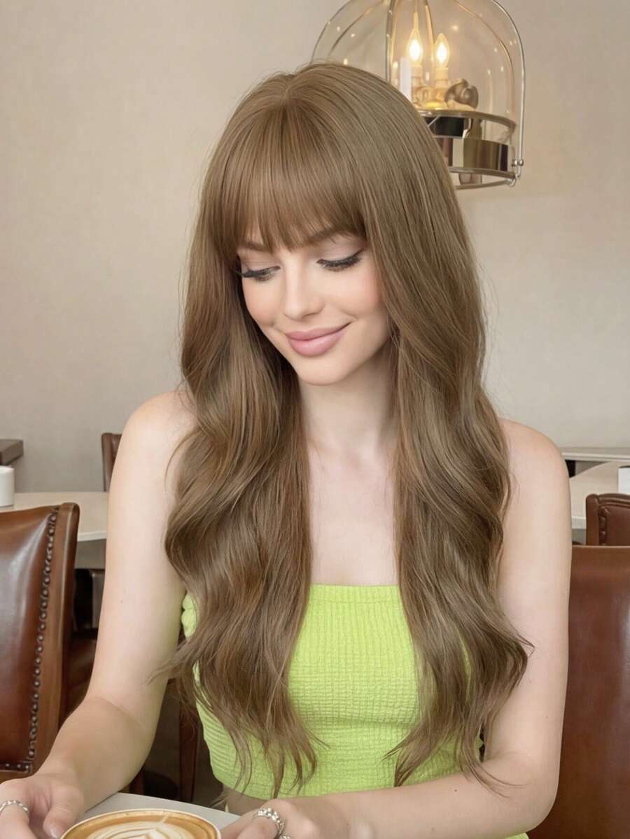 32-Inch Heat-Resistant Synthetic Wavy Wig - Long Thigh-Length Curly Hair Style, Rare Warm Tone Full Wig - Multicolor - View 1