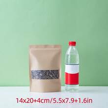 50 túi giấy Kraft tự đứng có cửa sổ sọc mờ, thích hợp để bảo quản và đóng gói cà phê, trái cây khô, gia vị, bánh quy, phô mai, kẹo, v.v. trong gia đình. Cũng thích hợp cho các dịp lễ, kỷ niệm, họp mặt gia đình, sinh nhật, đám cưới, tiệc tùng, đóng gói quà tặng. Có thể sử dụng để hàn kín bằng nhiệt trong thương mại. - màu nâu - Xem 22