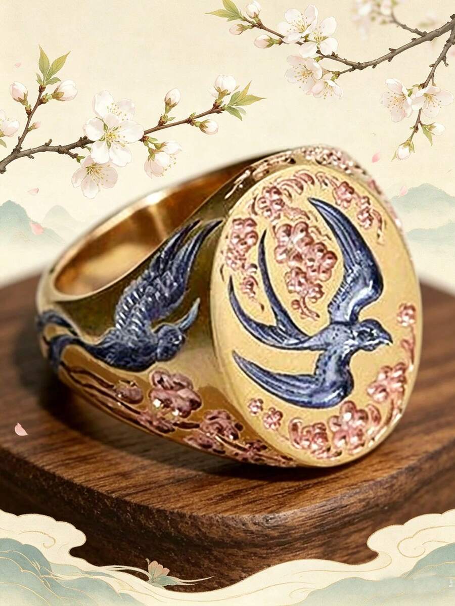 1 chiếc nhẫn kiểu Trung Quốc cổ điển dành cho nữ, trang sức độc đáo, phụ kiện thời trang và thanh lịch dành cho nữ, nhẫn dự tiệc và du lịch, quà tặng Ngày của Mẹ. - Vàng - Xem 1