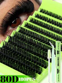 Bộ 180/200 cặp mi giả hình chữ D xoăn tự làm, mi giả 80D/40D, mi giả xoăn hình chữ D 0.07mm, độ dài 8-16mm, mi nối tự nhiên hỗn hợp, kèm keo dán & chất bịt kín, nhíp và cọ chải mi. Mi giả siêu dày và dài, mi đơn xoăn, mi mảnh và dài. - Nhiều màu - Xem 1