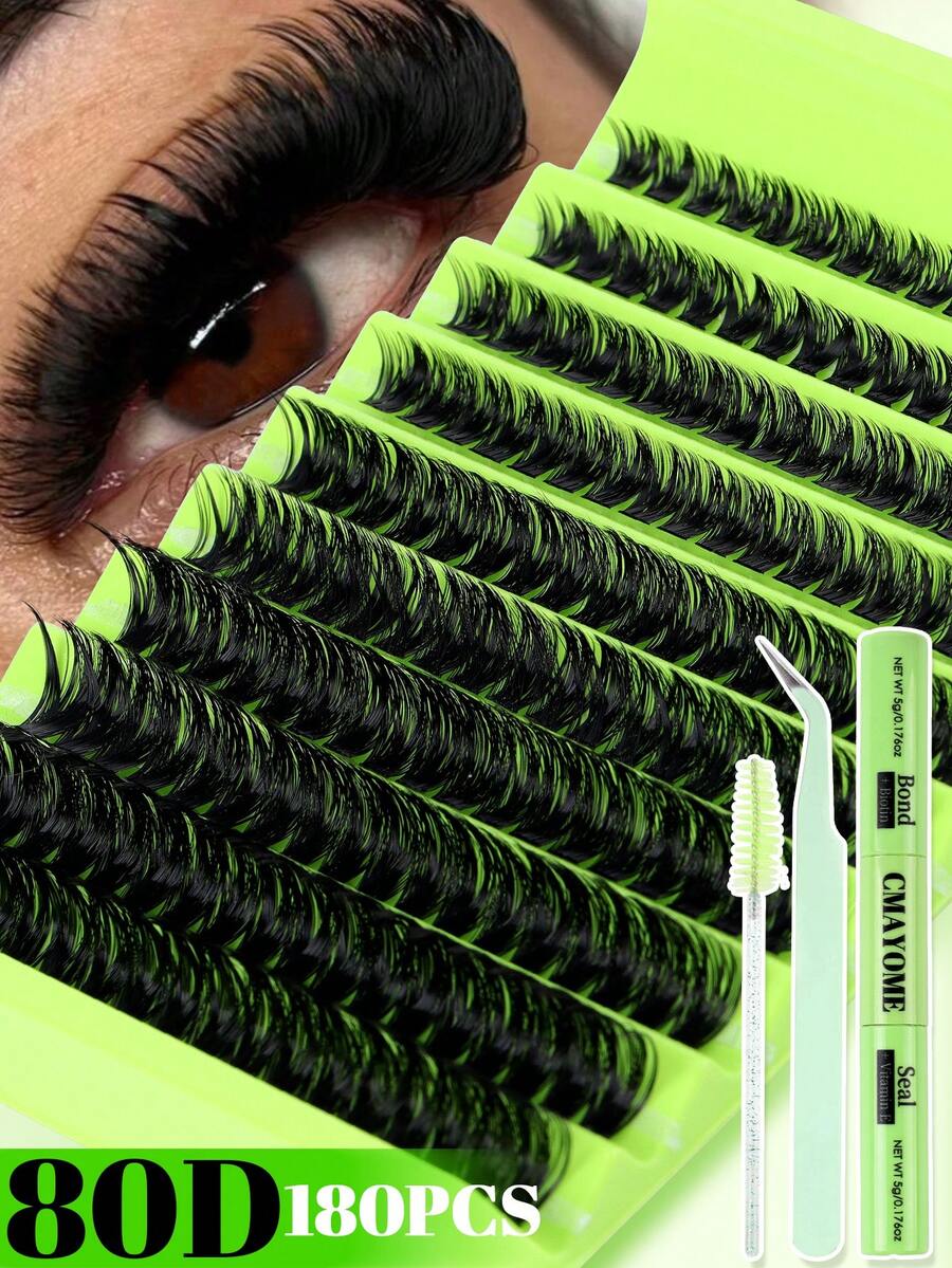 Bộ 180/200 cặp mi giả hình chữ D xoăn tự làm, mi giả 80D/40D, mi giả xoăn hình chữ D 0.07mm, độ dài 8-16mm, mi nối tự nhiên hỗn hợp, kèm keo dán & chất bịt kín, nhíp và cọ chải mi. Mi giả siêu dày và dài, mi đơn xoăn, mi mảnh và dài. - Nhiều màu - Xem 1