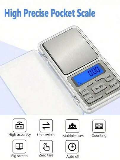  【热销】1个便携式电子数字秤 - 珠宝秤、厨房秤，高精度500克量程，多单位转换，一键归零，粉末秤盘、黄金秤盘、茶叶秤盘，便捷秤盘，电子珠宝秤，液晶显示屏，适用于日常称量珠宝、贵金属、粉末及其他小物件。厨房必备。使用2节AAA电池供电，不含电池。