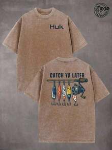 Summer Tops2026Retro "HUK" Fishing Pattern, CATCH YA LATER, Fishing T-Shirts, Men And Women's T-Shirts, Fall Clothes, 230G Wash Cotton High Quality Cotton Printed T-Shirts, Men Clothes, Suitable For Street Retro And Door Sports And Leisure, Comfortable And Stylish, Y2k Clothes, Funny T-Shirts, Streetwear, Perfect Gift. Summer ClothesY2Y-Summer Clothes SIIX - 咖啡棕 - 查看 12