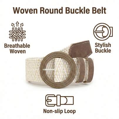 1pc Beach Style PP Straw Woven Elastic Waist Belt, Buckle-Free Adjustable Wide Waist Belt, Vacation Style Solid Color Bohemian PP (Polypropylene) Waist Belt