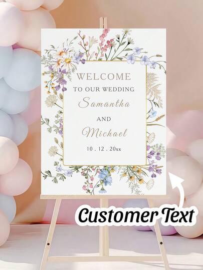 1 Peça Placa de Boas-Vindas Personalizada para Casamento/Festa, Decoração de Entrada de Jardim Personalizada para Uso Externo, Tema Floral, Adequada para Chá de Bebê, Decoração de Jardim, Festa de Aniversário, Dia das Mães, Dia dos Pais, Formatura