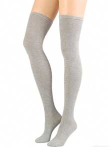 1-6 Pairs Unisex Solid Color Double Stripe Knee High Socks, Casual School Style - Multicolor - View 8