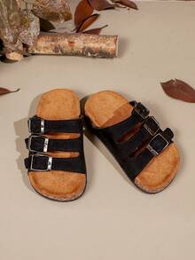 儿童软底时尚拖鞋，轻便沙滩鞋，舒适可调节凉鞋 - 黑色 - 查看 5