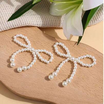 5pcs/10pcs Faux Pearl Bow Decor, Pearl Chain Party Supplies, Rose Bouquet Accessories For Florists, Suitable For Flower Shops, Rose Floral Art, Holiday Parties, Floral DIY Packaging Decoration, Bow Decor, Romantic Cake Decor Set, Birthday, Anniversary, Wedding, Autumn Decoration