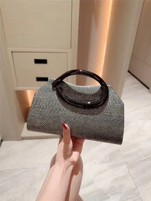 1个复古蛇皮纹手拿包，欧美时尚金属装饰迷你盒式派对手提包，闪亮金属饰边女士晚宴包，优雅奢华，适合正式场合、派对、婚礼、舞会、晚宴等。 - 灰色 - 查看 9