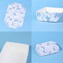 10个/20个/50个装，蓝白花卉纸质食品托盘，一次性薯片船，复古花卉玉米片船托盘，一次性零食托盘，适用于新娘婚礼、下午茶、春季花园早午餐，可盛放糖果、爆米花、薯条和小点心，婚礼 - 藍色 - 查看 8