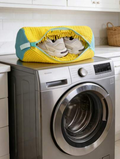 1Pack Washing Machine Shoe Bags Fit All Shoe Types - Yellow With Blue Zipper, Protective Laundry Bags With Rich Fleece Inside, Perfect For Sneakers And Casual Shoes, Laundry Bags, Laundry Bags Holiday Essentials Holiday Travel Essentials Travel Bags Travel Accessories Graduation