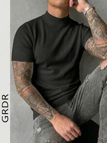 Camisa polo de punto de unicolor de manga corta de verano para hombres GRDR, adecuada para salidas de verano, esencial para un estilo de moda - Negro - Ver 3