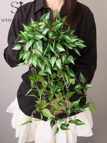 1/2/3件人造植物藤蔓裝飾，四款可選：A 紅眉葉、B 綠眉葉、C 胡椒草、D 網紋薄荷葉，綠色裝飾，不含花盆，適合全年裝飾，適用於學校宿舍、辦公室、派對、生日、居家裝飾、酒店、餐廳、客廳、臥室、婚禮、情人節、春夏裝飾、復活節裝飾、廚房與花園裝飾 - 綠色 - 查看 11