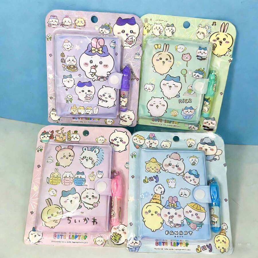 chiikawa 1 Set Cartoon Notebook + Pen, Cute Stationery Prize, Memo Pad, Planner Pen, Diary, New Year Gift, Valentine's Day Gift, Easter Gift [Random Style] - Multicolor - View 1
