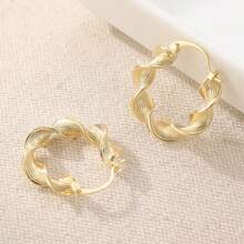Vintage Twisted Gold Hoop Earrings, Classic Accessory For Women's Daily, Holiday, Party, Fashion Jewelry Gift - Gold - View 6