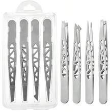 4pcs High Precision Stainless Steel Hollow Tweezers, Eyebrow Grooming Set, Eyebrow Tweezers, Ideal Gift For Thanksgiving - Multicolor - View 6
