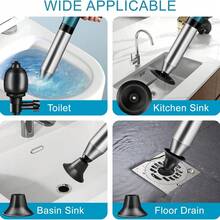 Toilet Plunger Drain Clog Remover: High Pressure Air Drainage Blaster Gun Clog Remover Tool- Stainless Steel Air Plunger For Bathroom, Sink, Floor, Kitchen Clogged - Multicolor - View 2