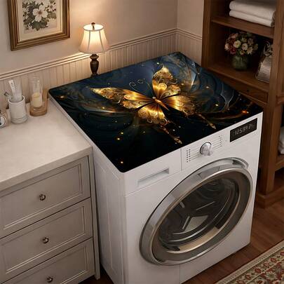 1 tấm phủ chống bụi máy giặt in họa tiết bướm trang nhã, đế cao su mềm, phụ kiện phòng giặt, tấm bảo vệ mặt trên máy giặt, thấm hút và khô nhanh, tấm phủ chống bụi tủ lạnh, thảm thấm hút mặt bàn máy pha cà phê, thảm thoát nước bằng đất tảo cát, tấm phủ chống bụi máy giặt và máy sấy hiện đại cho phòng giặt và nhà bếp, trang trí nhà cửa, trang trí nhà bếp và phòng ăn.