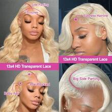 Perruque frontale en dentelle transparente HD à vague corporelle de 200% de densité avec cheveux bébé - Couleur blonde #613 Pré-épilée Pré-décolorée Sans compétences Perruque à vague lâche à raie médiane - Pré-tirage Pré-repassage Perruque frontale en dentelle à vague lâche sans colle - Perruque frontale en cheveux vierges brésiliens pré-coupée à raie médiane - Facile à porter Look naturel et confortable Perruque frontale en cheveux humains sans colle Tissages pour utilisation quotidienne des femmes Cheveux mélangés - S/613 - Voir 4