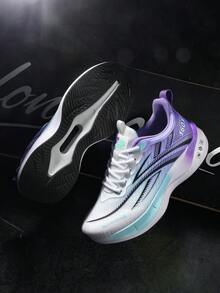 High-End Carbon Board Men's Running Shoes, Comfortable Soft Men's Sports Shoes, Lightweight Breathable Men's Casual Shoes, Professional Men's Shoes For Track Running And Training, Wear-Resistant Anti-Slip Dual-Layer Sole Men's Hiking Shoes (Uneven Handpainted Soles) - White Purple - View 6