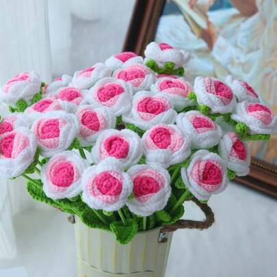 1/3/6/10pcs Handmade Crochet Rose Flowers, Decorative Flowers, Artificial Flowers, Yarn Flowers. Home Decor For Dining Room, Living Room, Bedroom, Wedding, Party. DIY Bouquet, Suitable As Gift For Her, Mother, Teacher, Creative Present. Suitable For Spring/Summer Decor, New Year, Valentine's Day, Birthday, Easter Decor Or Gift