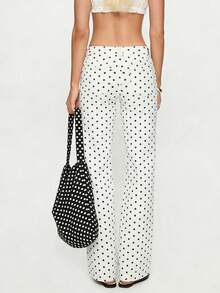 Women's Slim Fit Denim Pants Mid Rise Tapered Leg Stretch Jeans With Black Spotted Pattern - White - View 2