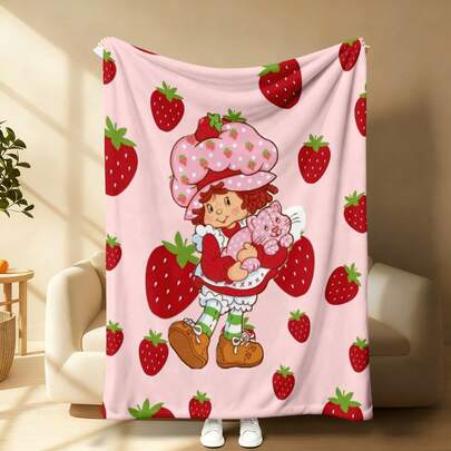 1pc S-Strawberry Pink S-Shortcake All-Over Strawberry Cat Print Flannel Throw Blanket – Soft Cozy 280GSM Plush Blanket For Couch Bed Dorm, Lightweight Retro Pink Home Decor Tapestry For Bedroom, Cross-Stitch Aesthetic Room Decor Bedroom Decor, Mothers Day Gift Teacher Appreciation Gifts, Sizes 30x40 To 60x80 Multiple Sizes Available