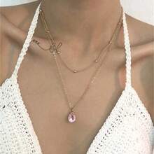 Fashion Boho Simple Gold-Plate Multicolor Crystal Drop Pendant Choker Necklace For Women Vintage Collar Bead Chain Jewelry Gift - NES-0199-6 - 查看 11