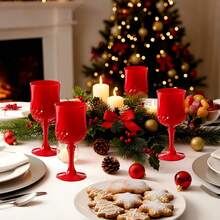 1/3/6/12pcs Reusable Vintage Diamond Textured Plastic Wine Glasses/Champagne Flutes, Suitable For Party And Wedding Juice Cups, Dishwasher - Red - View 5