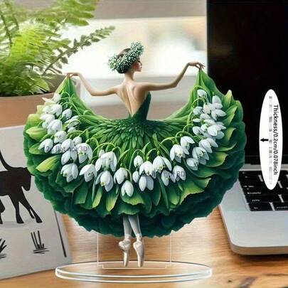 Tượng nàng tiên vũ công ba lê 2D thanh lịch, trang trí bàn làm việc bằng acrylic, thích hợp cho phòng ngủ và phòng khách.