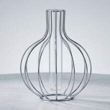 1 peça Vaso de flores moderno estético geométrico em metal e vidro com tubo de ensaio, vaso decorativo nórdico em forma de lâmpada vazada para capim-dos-pampas e flores artificiais, decoração para casa, sala de estar, quarto, cozinha, escritório, casamento, Páscoa, primavera, centro de mesa - A - Ver 11