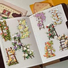 50pcs Flower Stair Stickers Decorative DIY Notebook Planner Tablet Luggage Computer Holiday Graffiti Stickers Self-Adhesive Sealing Stickers, Holiday Gift - View 6