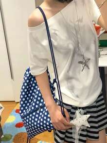 Back To School Korean Niche Design Ins Commute & Outing Daily Shopping Drawstring Backpack, Large Capacity Foldable Backpack For Female College Students - Blue - View 5