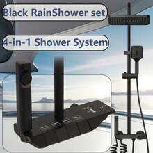 Luxury Matte Black Shower System, 4-Function Bathroom Set With Rain Shower Head And Handheld Shower Head, Durable Brass Construction, Wall-Mounted Home Spa Experience - Black - View 2