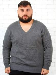Plus Size Men's Winter Sweater/Blouse With V-Neck, Sizes G2-G5 - Dark Grey - View 1