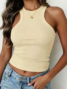 GAOVOT Women's Sleeveless Casual Yellow Y2K Style Round Neck Tank Top, Summer - Yellow - View 4